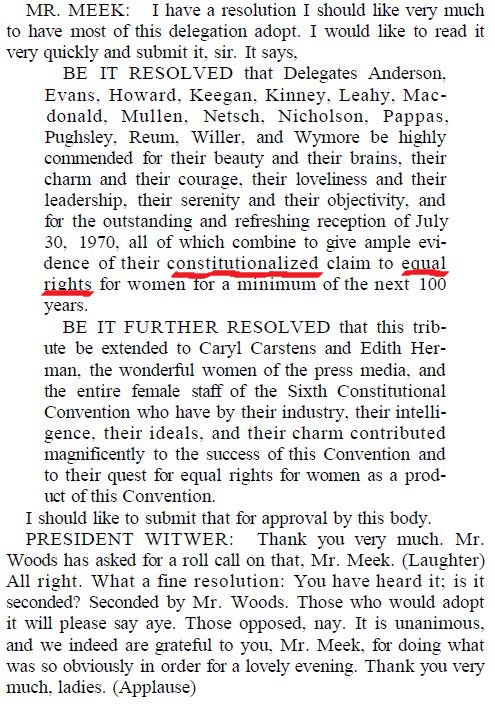 ERAillinois's tweet photo. #FF
In 1970, delegates met in Springfield to revise the Illinois Constitution. A few delegates were women. This is an actual resolution: https://t.co/QHb5GGSAg2