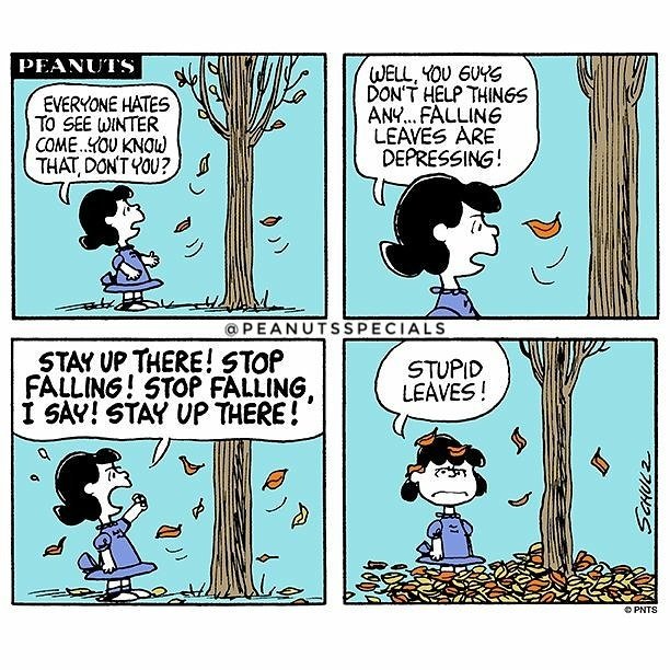 PeanutsSpecials's tweet photo. #peanutsspecials #pnts #peanuts #schulz #lucy #winter #leaves #depressing #stopfalling #stupidleaves https://t.co/mAG6tk4KXW