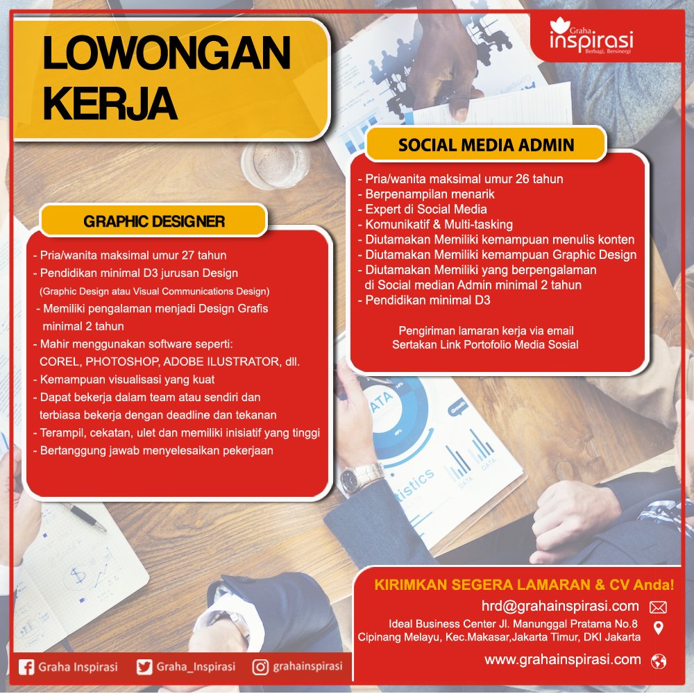 Lowongan kerja,  mention teman kamu yang lagi butuh kerja sesuai dengan syarat dibawah.

#grahainspirasi #jumatberkah