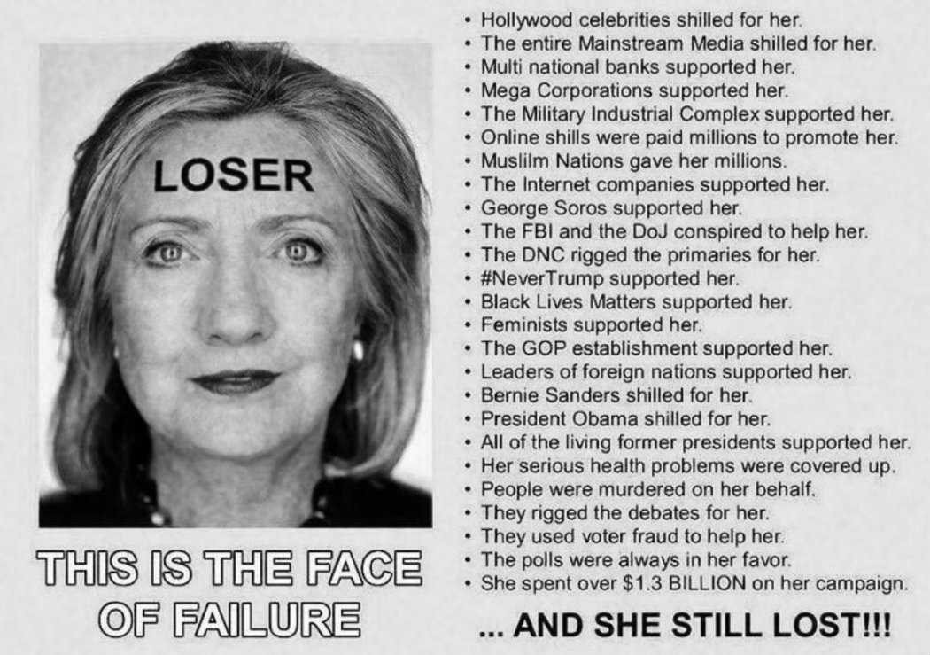 EarlShayOFAGa's tweet photo. @Rose4Austin2018 @HillaryClinton THIS is the face of FAILURE.  #LOSER 

#HillaryCorruptClinton https://t.co/ZKwqD3WZnP