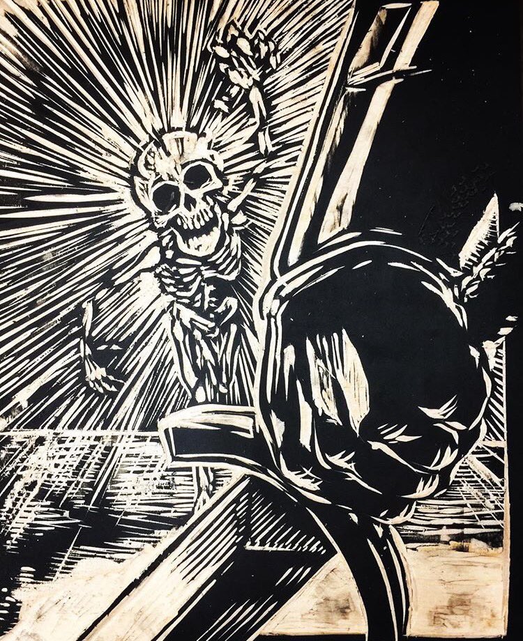 jonstrode's tweet photo. First #woodblock #carving for my #printmaking class #woodworking #artistsoninstagram #surrealismartcommunity #jonstrode #originalartwork https://t.co/fQBIDTgx7m