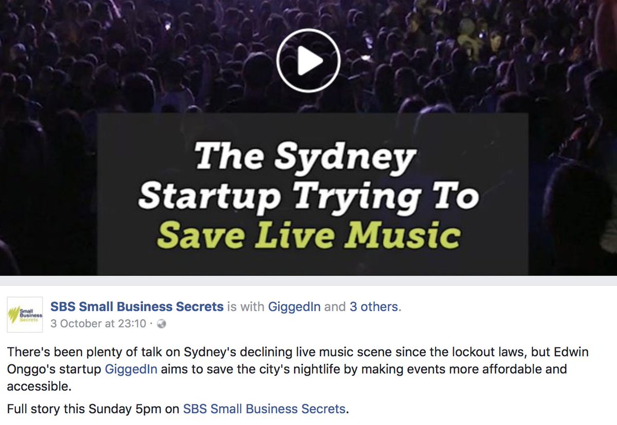 @EdwinOnggo's startup <a href="/giggedin/">GiggedIn</a> aims to save Sydney’s nightlife by making events more affordable and accessible facebook.com/BizsecretsSBS/…