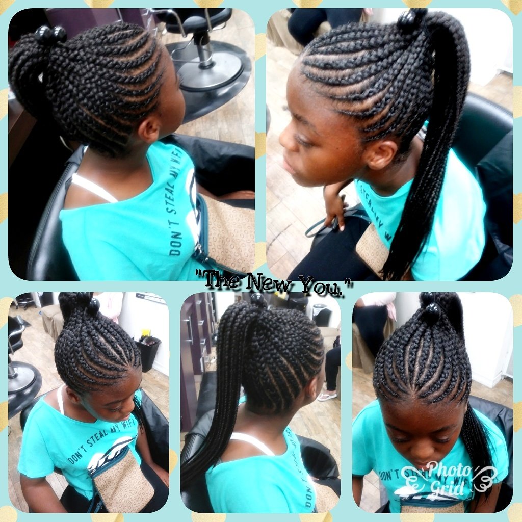 TheNewYou2005's tweet image. Fresh 'new do' ...ready for #cheersquad😉🤸🏾💕💜💙 #cornrowponytail