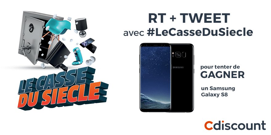 Cdiscount's tweet photo. 🏆 #Concours

📱 Samsung #GalaxyS8 à gagner > https://t.co/GVXBtJYqDK

🚨 Pour participer:
RT + Tweet avec #LeCasseDuSiècle

Follow @Cdiscount https://t.co/urWsTx0Lge
