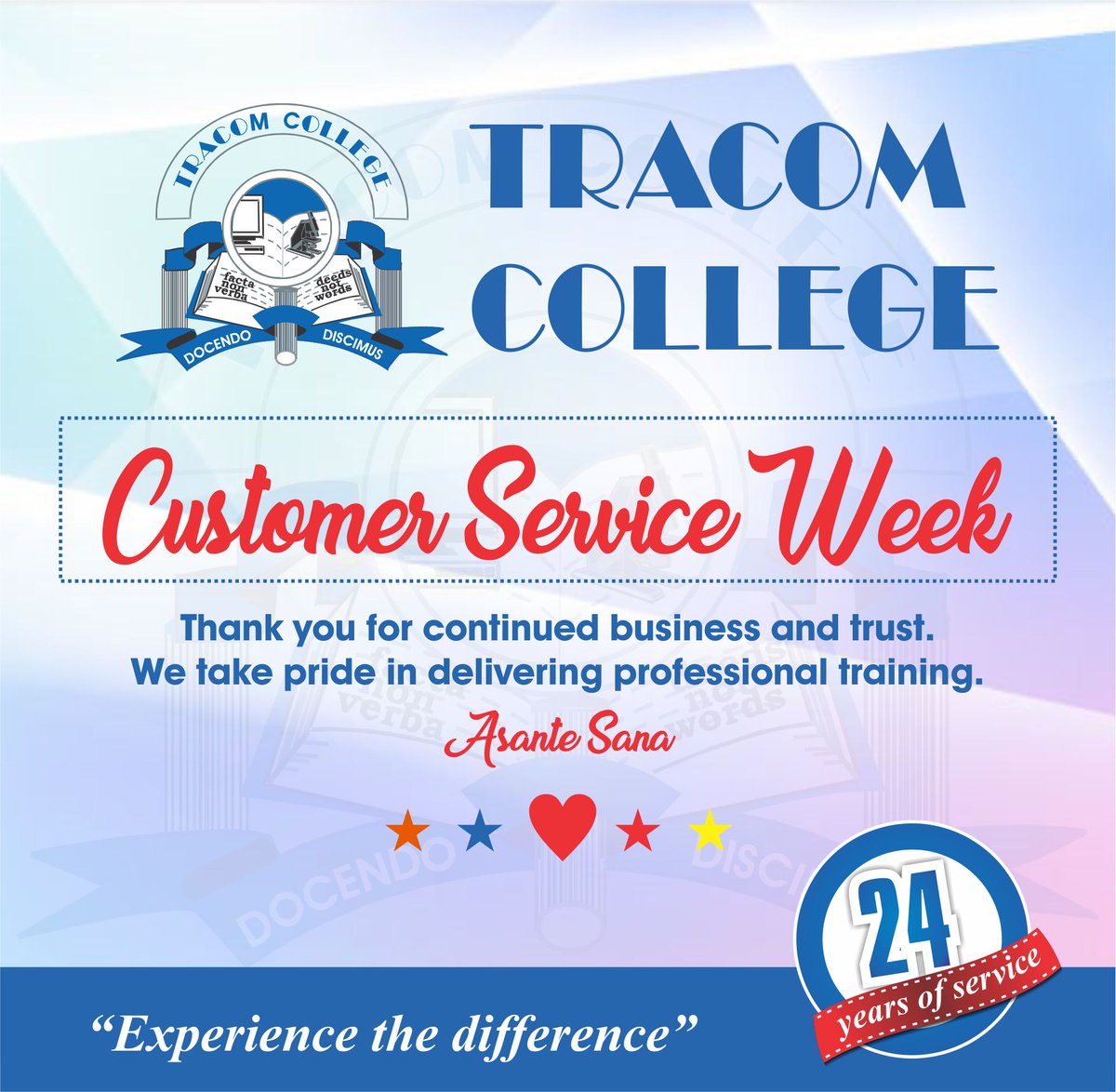TracomCollegeKe's tweet photo. #FeelGoodFriday #customerserviceweek2017 #KenyaYakuhitaji #csweek17 #OpinionCourt #WorldTeachersDay #IEBCSubmissions https://t.co/44rtfK675A