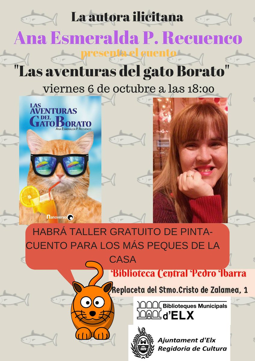 Anne_Redheart's tweet photo. Esta tarde en #Elche, ven a #maullar con nosotr@s.
¡No faltéis!
#cuento #Borato #gato #diversión #alegría #felicidad #niños #niñas #adultos https://t.co/S6rTM3G0Ze
