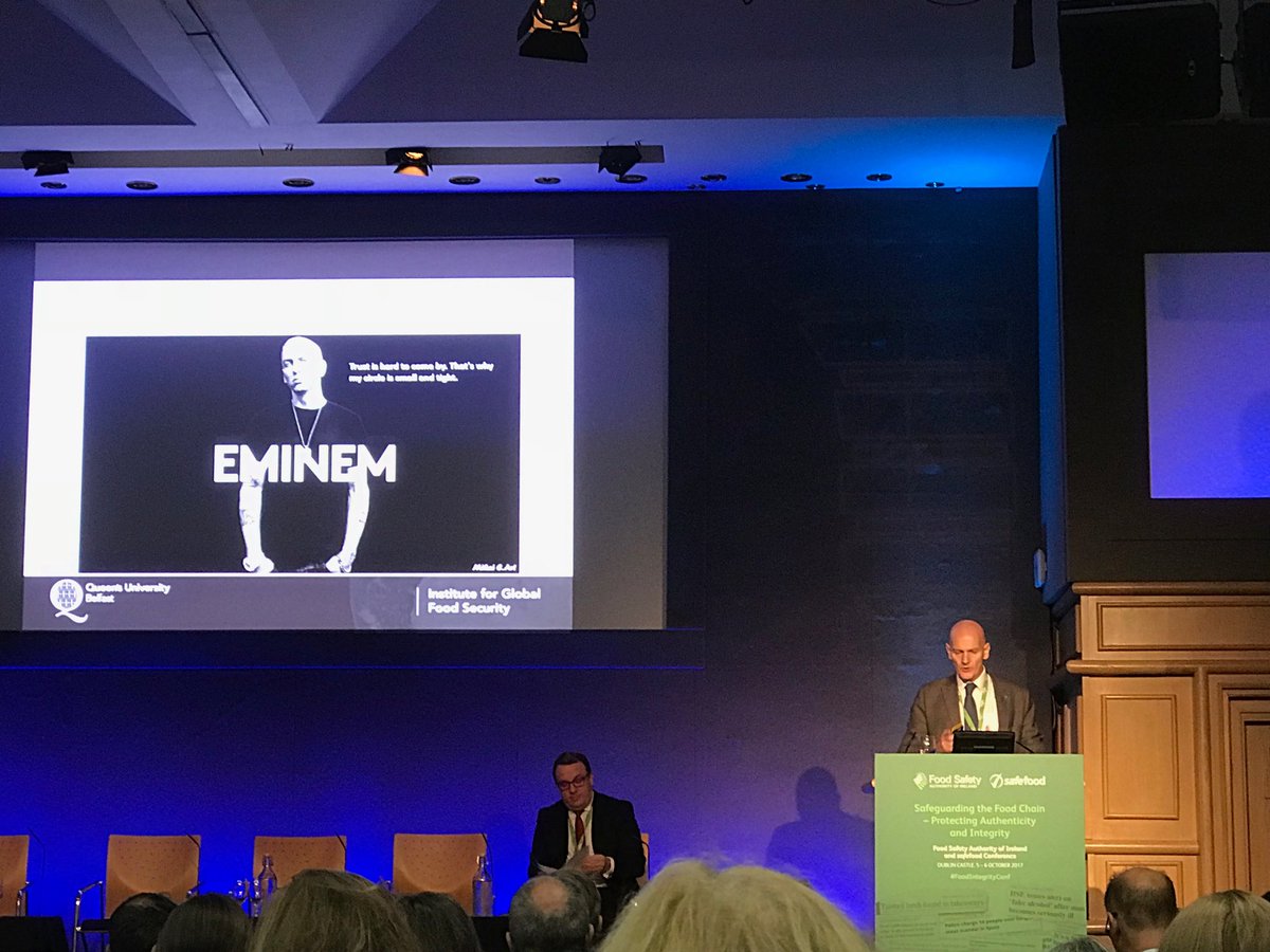 RonMcSFCIU's tweet photo. @QUBFoodProf quotes EMINEM’s as advice in relation to #foodfraud while speaking at #FoodIntegrityConf https://t.co/xN5iTpL0j5