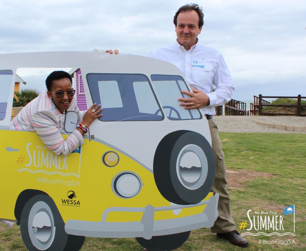 WESSA_za's tweet photo. The lighter side of the @TheBlueFlag launch with the @TourismBlueFlag #MyBlueFlagSummer photobooth-bus visiting the event. Thanks for being such a 'sport' Minister @TokozileXasa from @Tourism_gov_za #BlueFlagSA #TBFWESSA 🌞🌊 https://t.co/npgF8B8Q9w