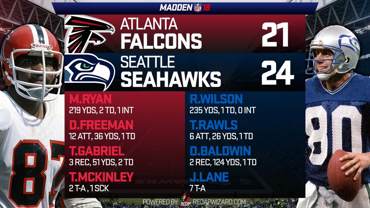 OOHSeahawks's tweet photo. Seahawks survive a late scare to come away with the win. Next up in the @OOHMadden league is the @OOHNiners #madden18 #nfluk #Seahawks https://t.co/1giGlqCM78