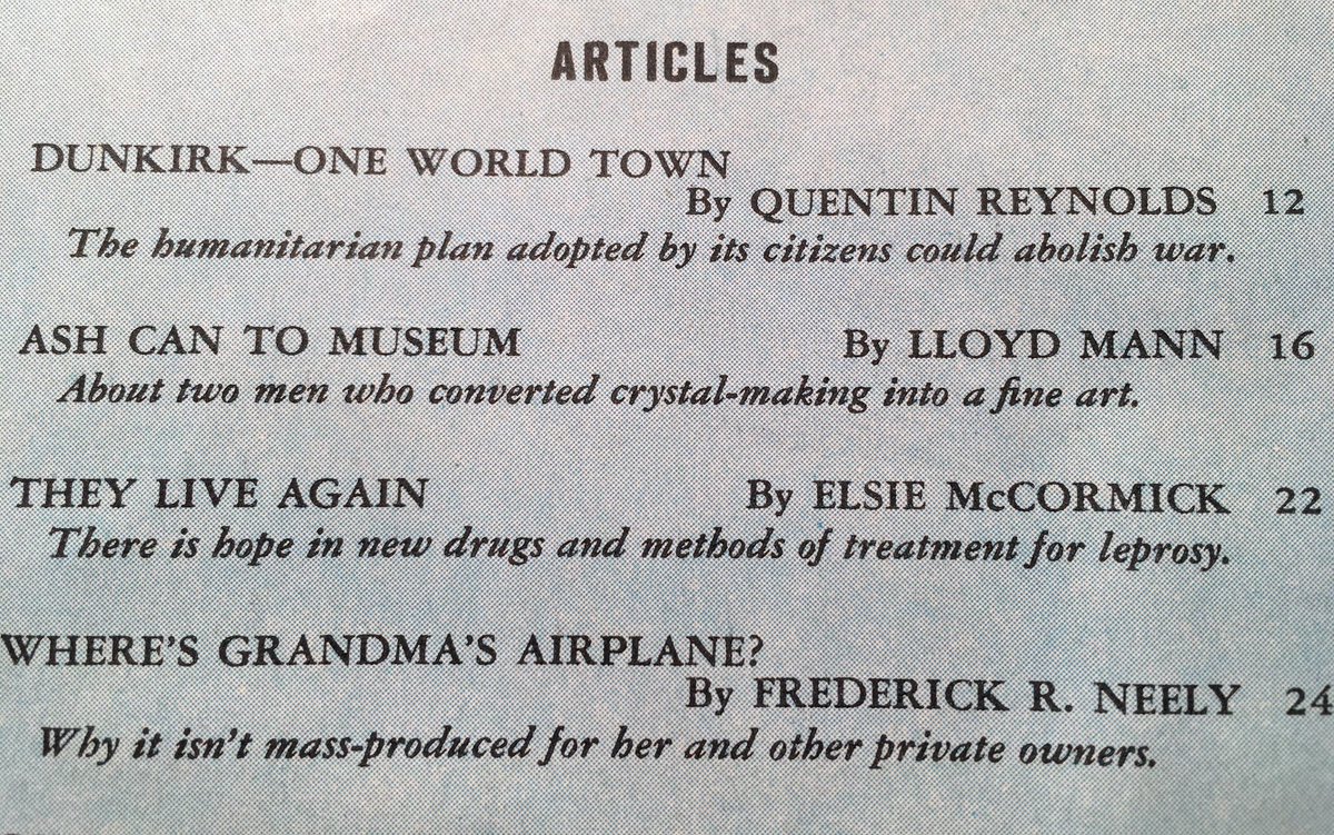 TOC 1946 Collier's Magazine (then #1 in USA) w/story on Dunkirk, NY, aid program for Dunkerque. Author, Reynolds, was their top writer.