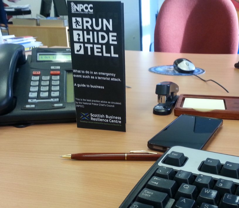 cyberfraudcen's tweet photo. Friday's at SBRC? Being creative today with a proposed new #RunHideTell leaflet for businesses #counterterrorism #ctpolicing https://t.co/aqIk714Xag