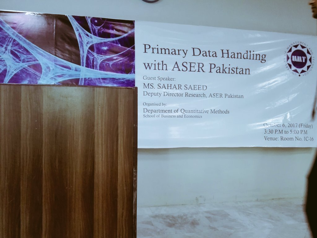 RoBatool's tweet photo. Ms.Sahar Saeed of @ASERPAKISTAN is presenting #ASER2016 with the student of @UMTOfficial https://t.co/rSKitAR0yO
