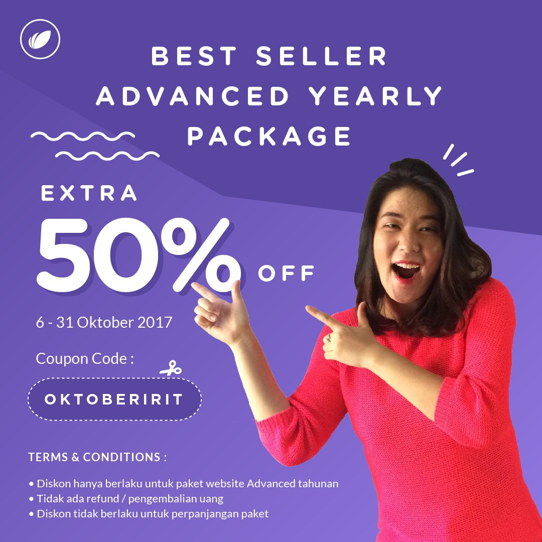 Dapatkan diskon spesial 50% untuk paket Advanced tahunan. Gunakan kode OKTOBERIRIT saat kamu checkout :) Berlaku 6-31 Oktober 2017