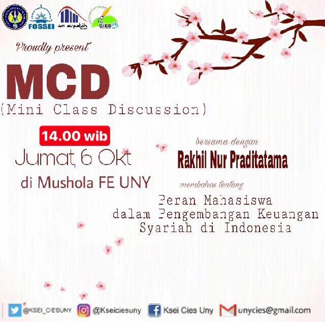 Assalamu’alaikum ekonom rabbani! Yuk sekarang banget dateng ke acara MCD. Ditunggu ya 😊