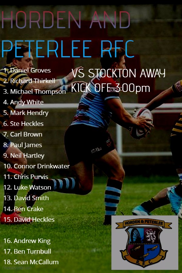 Your 1st XV for this weekends game vs <a href="/stocktonrugby/">Stockton Rugby Club</a>