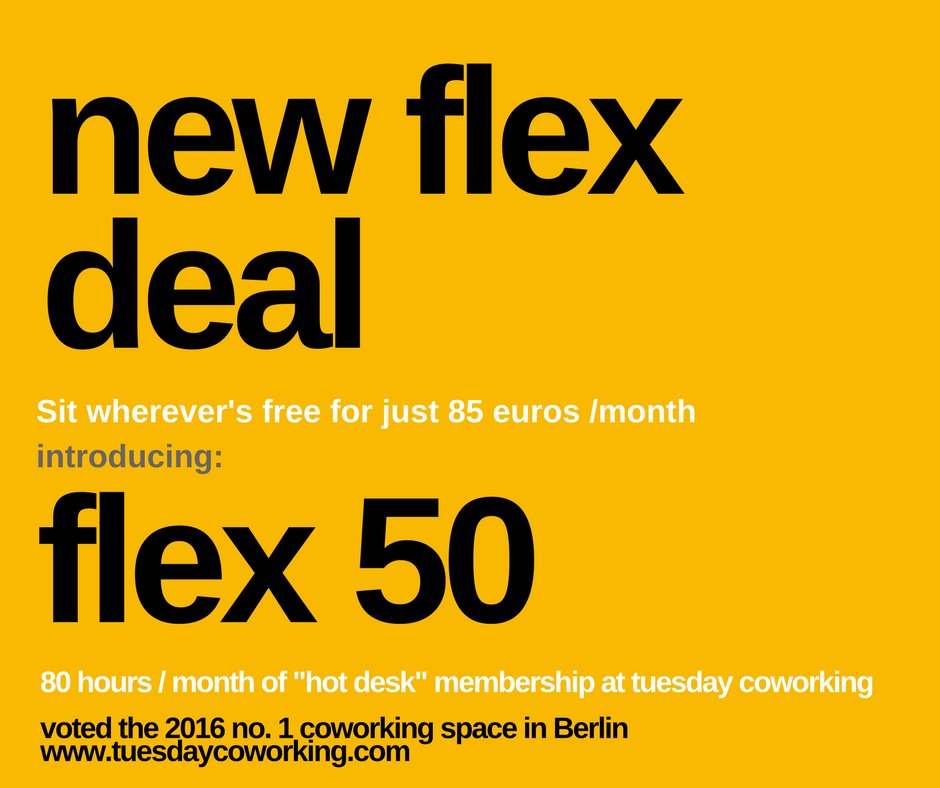 tuesdaycowork's tweet photo. tired of (not) working from home?
#tuesdaycoworking #berlin #schöneberg #coworking #sharedoffice #futureofwork #flexdesk #deal https://t.co/uFTl8qh1nr