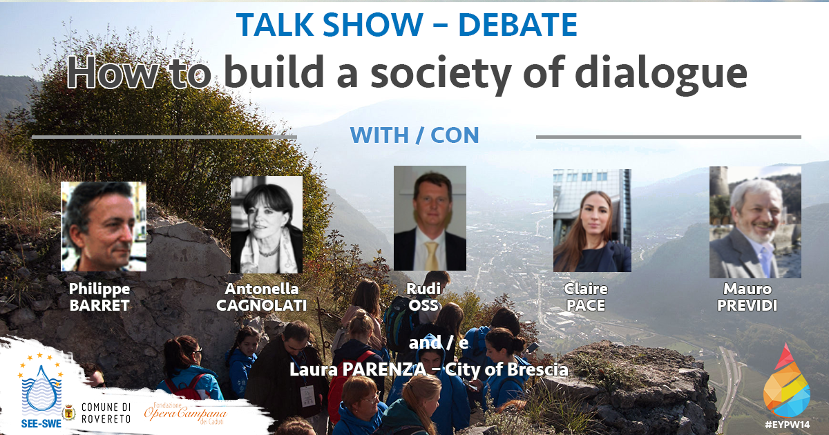 EYPW_PEJE's tweet photo. How to Build A Society of Dialogue is underway now Guests: Philippe Barret,Mauro Previdi,Antonella Cagnolati,Rudi Oss,Claire Pace. #eypw14 https://t.co/I42NVefdJq