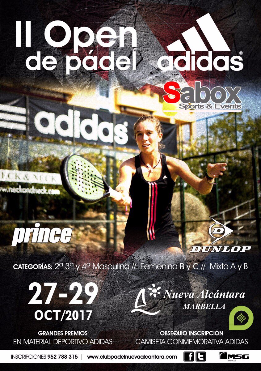NuevaAlcantara's tweet photo. ‼️CAMBIO FECHA 🔜 #Open #padel #adidas 🎾 📍#NuevaAlcantara 2️⃣7️⃣➖2️⃣9️⃣OCTUBRE #deporte #evento #marbella Inscripciones 💻@PadelManager https://t.co/31HplkQfKi