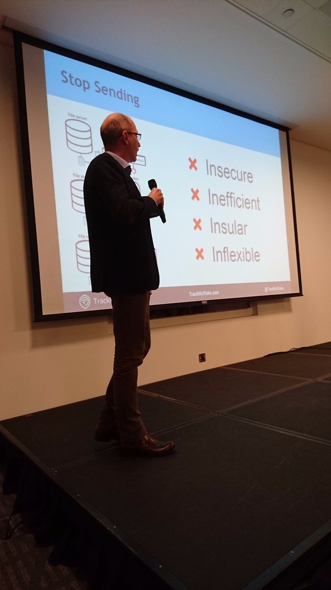TrackMyRisks's tweet photo. Our founder urging #insurance industry to kill off email attachments at recent #IITECH17 via @intelligentins @johncwalsh https://t.co/rbBcxDFKa0