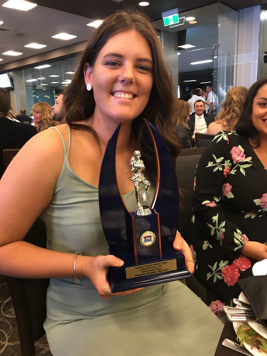 benjaminhwalker's tweet photo. Congratulations to @Skye_FC’s Kim ‘Harro’ Harrison for taking out the @SouthernFNL netball B&amp;F for Div 5 #winners #proudtobeskye https://t.co/Gtzc9Tb38T