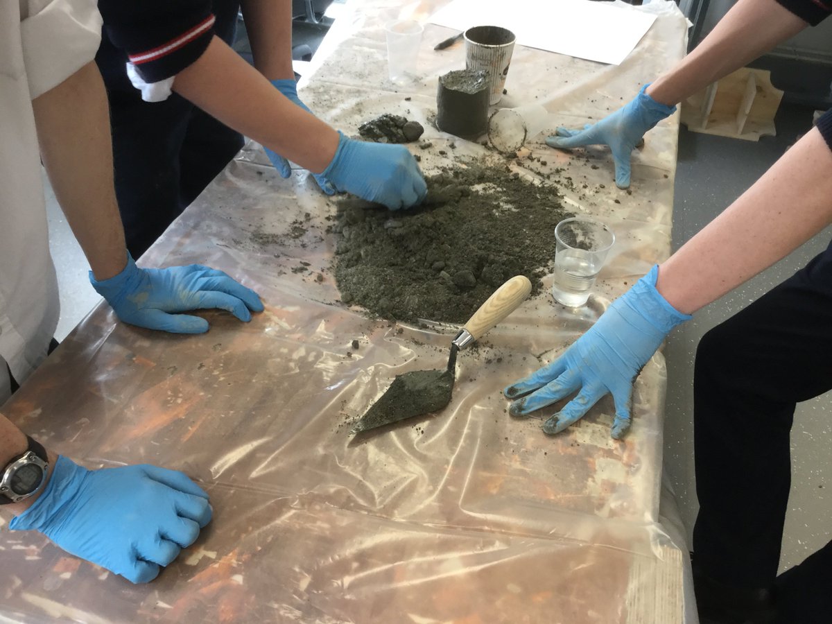micdentdevlin's tweet photo. Learning about concrete. What better way than getting the hands dirty. #constructionstudies  #concrete #slumptest #experientiallearning https://t.co/JKuDUmPdKi