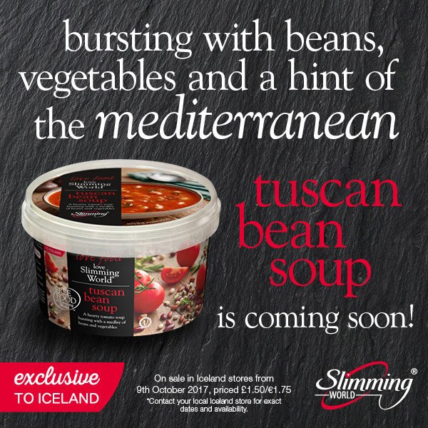 SlimmingWorld's tweet photo. Travel the world from your freezer - our tasty new global-inspired dishes, Tuscan Bean Soup &amp; Veg Dhal are on sale in @IcelandFoods soon! https://t.co/ndOMxrkYgX