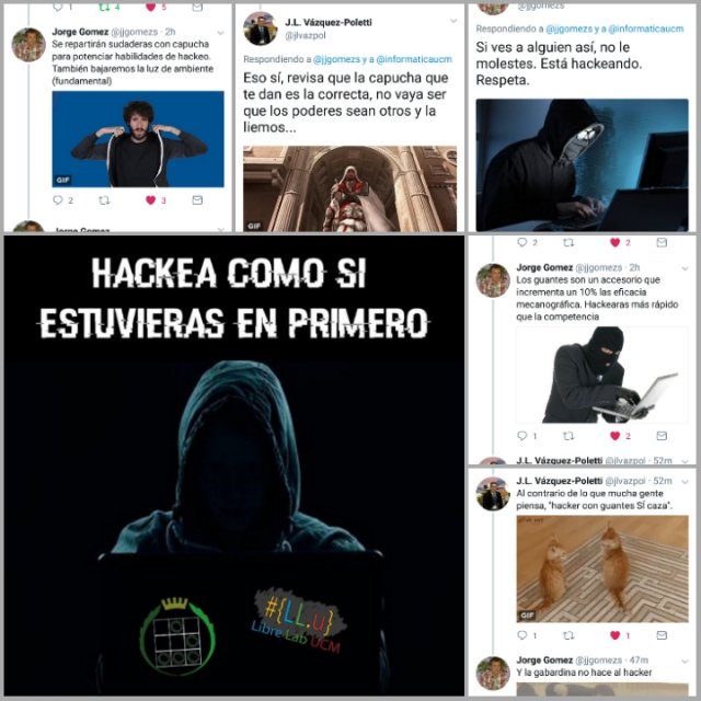 LibreLabUCM's tweet photo. ¡¡¡Os estáis perdiendo el hilo que se ha formado en un tweet de @informaticaucm por el evento de hoy!!! 😂😂 #Hackers #MadeInFDI #FDIst https://t.co/akx4VyTpmJ