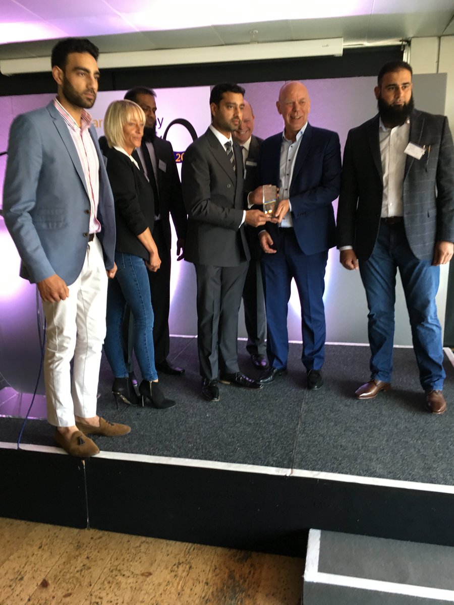 Fastest Growing Small Company <a href="/Bentincks/">Bentinck Furniture</a> on stage with their trophy #Fastest50
