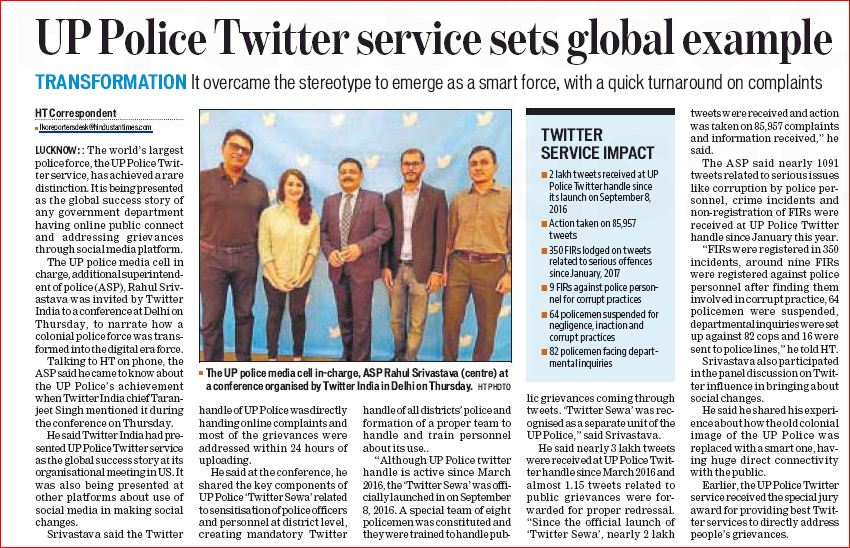 #Uppolice @Twitter seva becomes a global success story &amp; a case study. We feel humbled &amp; motivated.Thanks all of u 4 yr tweets &amp; good wishes