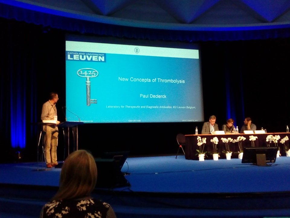 fabian_docagne's tweet photo. Lucky to have Paul Declerck from @LeuvenU talking about fibrinolysis at the #GFHT congress in #Caen. https://t.co/4xfhkoPtYp