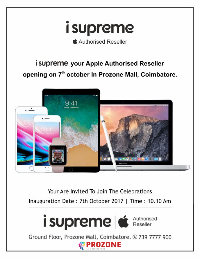 Coimb_Prozone's tweet photo. Join the celebrations 7th Oct,10am for the launch of iSupreme.
Check out exclusive offers tomorrow only at Prozone Mall https://t.co/VpNkZ6P3sx