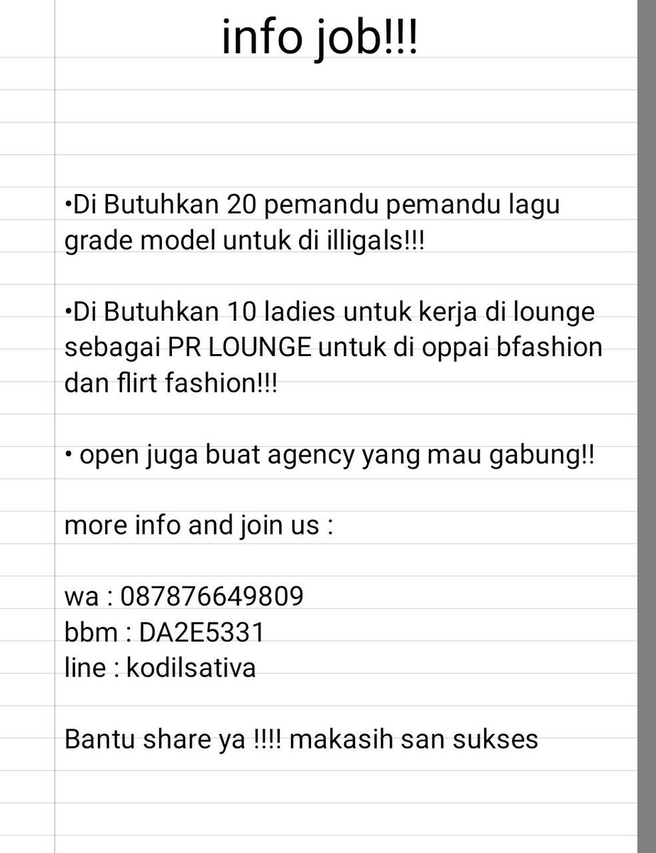 dimasoryza's tweet photo. info job!!! @AbgEvent @agencyAPPLE @araiiiart @CholaySollaudin  @spgservice @PRModel @agenLCkaraoke @PemanduLagu @AGENCYMODEL https://t.co/hTaYTNIIdt