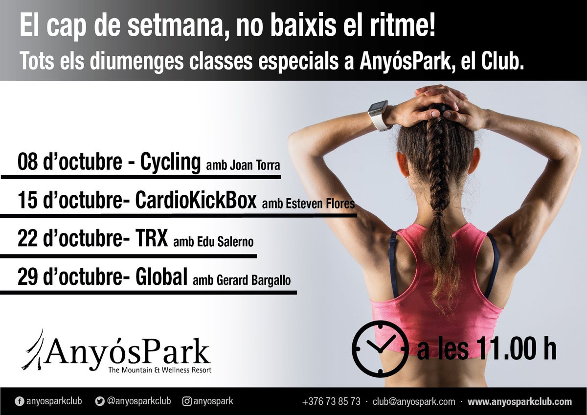 Aquest cap de setmana no et perdis la classe del diumenge a les 11:00h. Joan Torra t'hi espera amb un cycling especial!
#AnyósPark #Cycling
