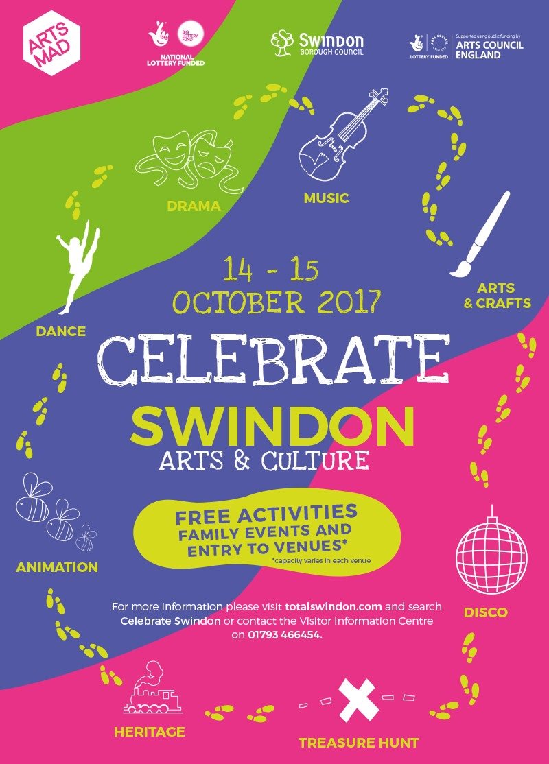 ace_southwest's tweet photo. Lots of great free music 🎸 dance, drama &amp; arts ����activities to CELEBRATE #SWINDON next weekend 14&amp;15 Oct #ACEsupported Get it in your diary! https://t.co/hPEH9vVJei