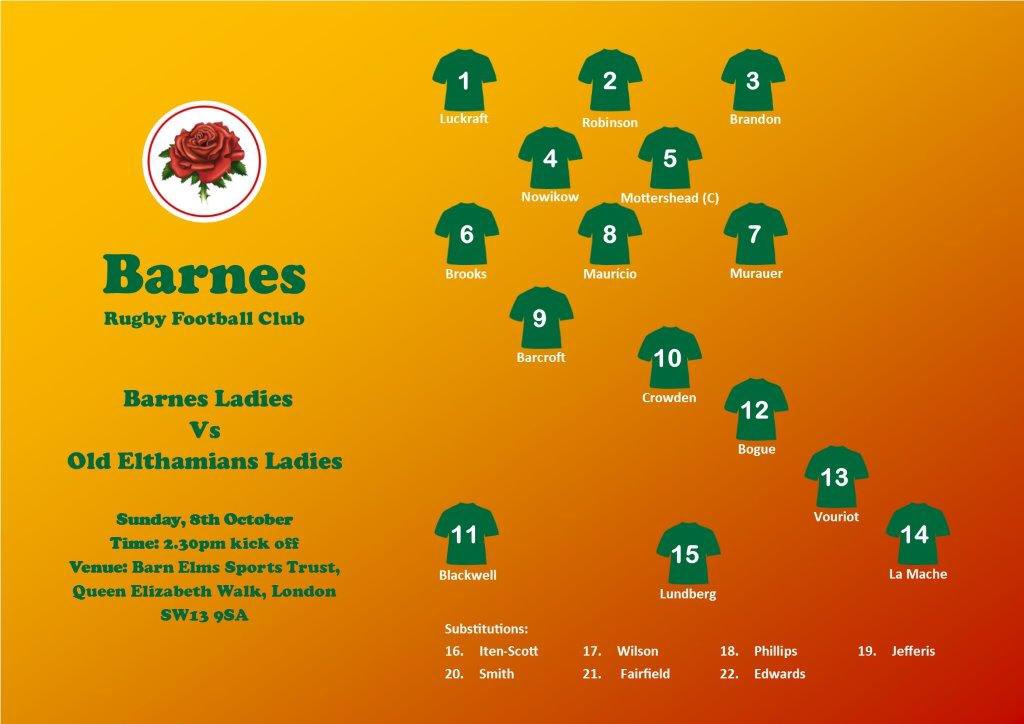 Here's the line up for our game on Sunday against Old Elthamians Ladies. Home game, BEST pitches, 2:30pm kick off - come and cheer us on!