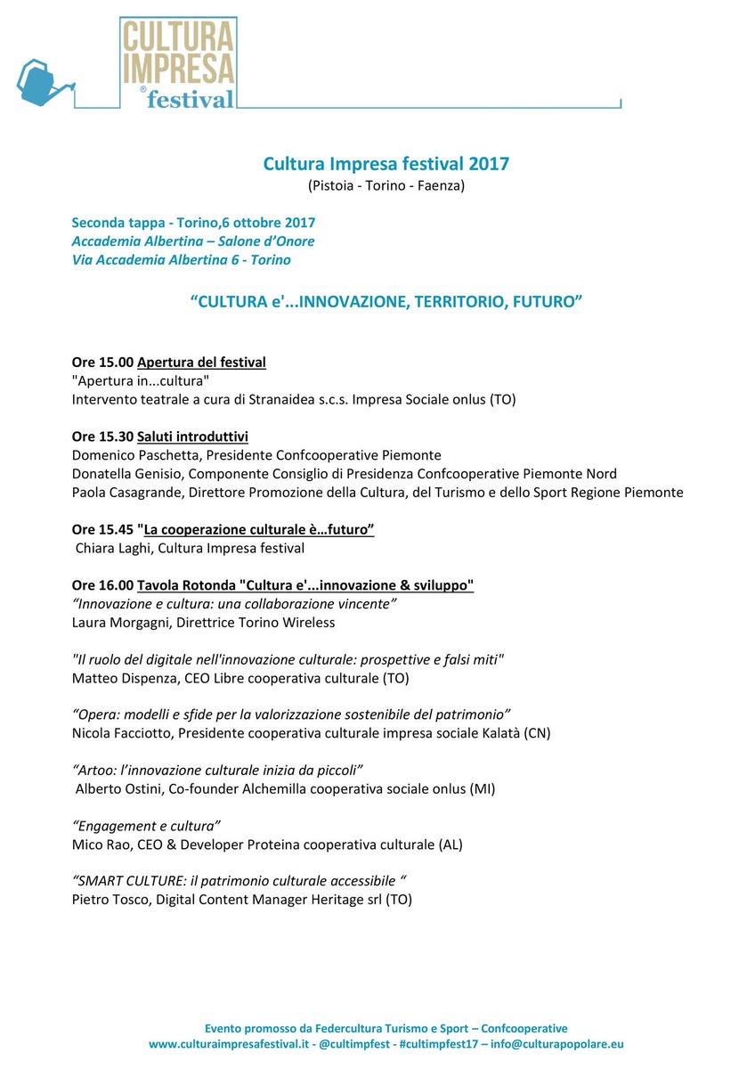 ConfcoopCultura's tweet photo. #Cultimpfest17 Oggi parliamo di #Cultura e #Innovazione nella seconda tappa del @cultimpfest .Vi aspettiamo alle 15 in @pinacotecalbert https://t.co/Ql6I738OVt