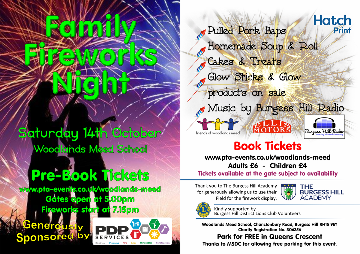 Join us for this year's Family Fireworks Night. Tickets can be purchased in advance from pta-events.co.uk/woodlands-meed….