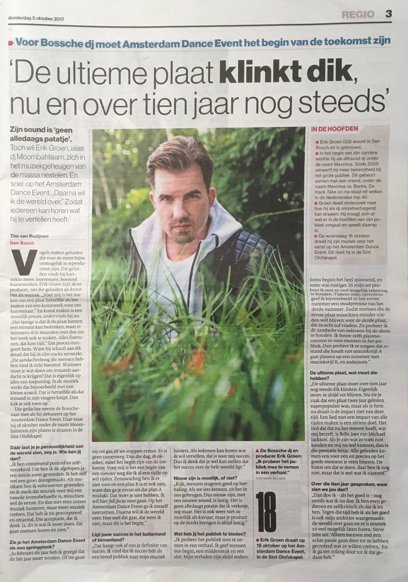 Moombahteam's tweet photo. This full page interview got published in a Dutch newspaper yesterday! Proud to kickstart my future at this yearβs @ADE_NL #hipcontrol https://t.co/gLWnPdyw7H