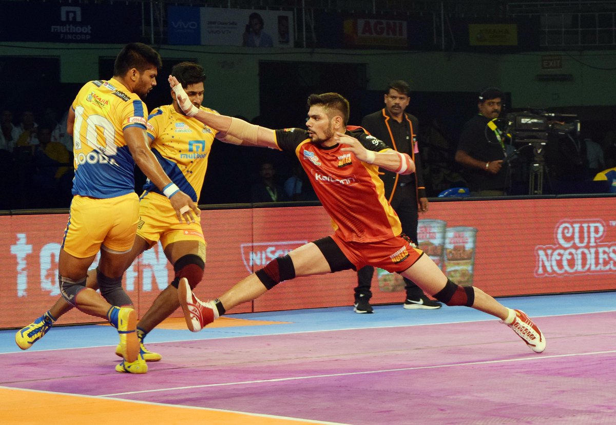 BangaloreTimes1's tweet photo. Here's a look at how @BengaluruBulls, led by captain @Akki091722, defeated home team @tamilthalaivas 45-35. Go Bulls! https://t.co/jGRluIg4G1