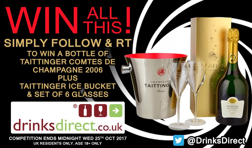 #FreebieFriday! Here's your chance to #win a bottle of Taittinger Comtes de Champagne, once described by James Bond as "probably the finest champagne in the world", plus a Taittinger ice bucket and set of Champagne glasses. Simply FOLLOW &amp; RT to enter #Competition