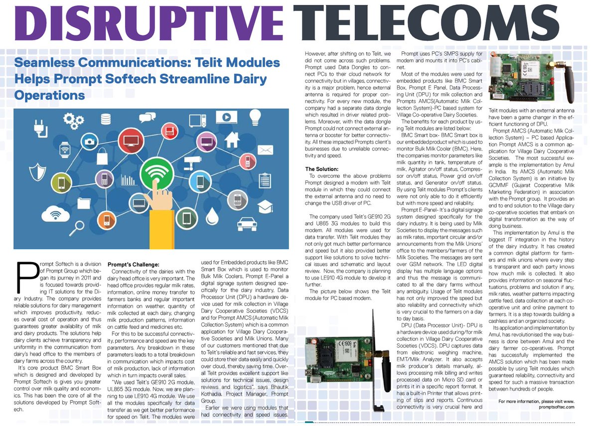 Telit_India's tweet photo. #Telit #AshishGulati Country Head, India Seamless communication: TELIT MODULES HELPS PROMPT SOFTECH IN STREAMLINING DAIRY OPERATIONS https://t.co/WbwbHmI4LC