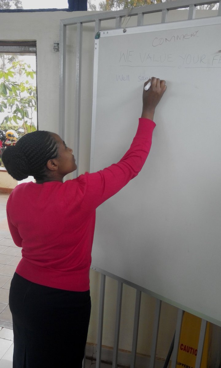 AyooHellen's tweet photo. Our first customer earlier today giving us feedback at #KCBNyeri #CSWEEK2017 @KCBGroup https://t.co/x4U2MFa0Lw