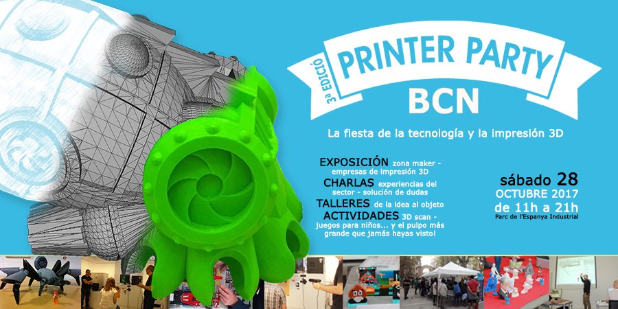 3dPrintBCN's tweet photo. La #PrinterPartyBCN ya tiene fecha. ¡Te esperamos el día 28 de octubre para pasarlo genial! https://t.co/qYAM77ZwAz https://t.co/5R07vHpdAn