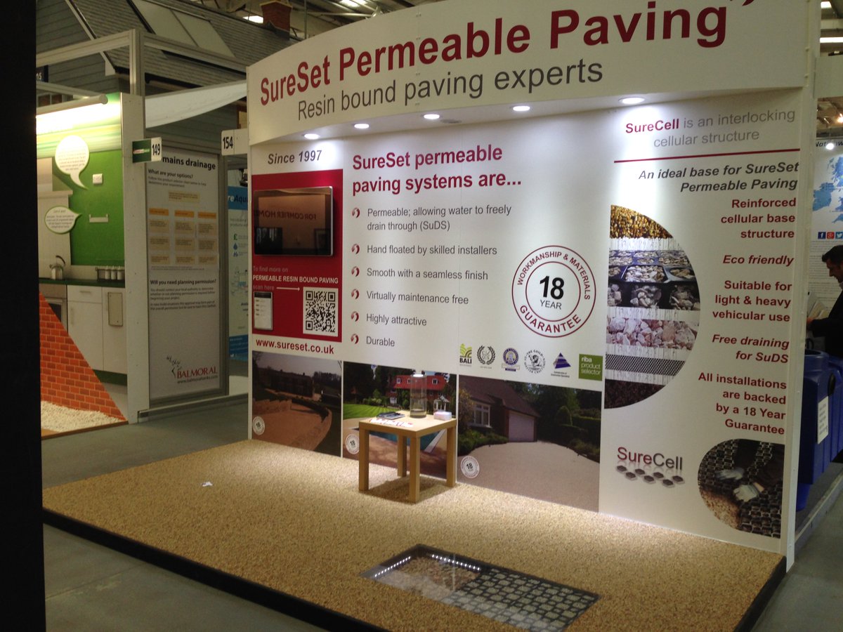 SureSetUK's tweet photo. Visit stand 154 at the #BigGreenHomeShow scan for #selfinstall information #resinbound services @NSBRC #Swindon https://t.co/cWeQwqbyFV