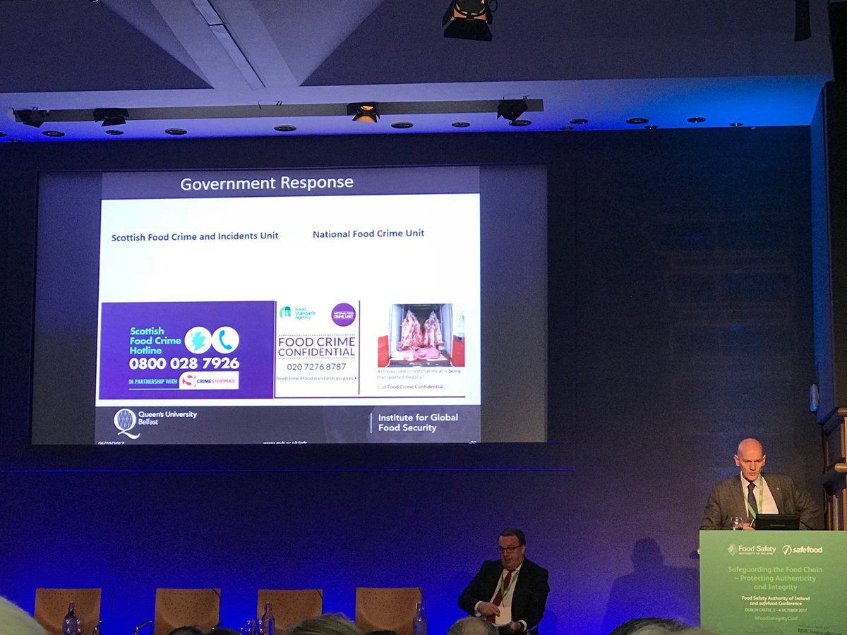 RonMcSFCIU's tweet photo. Professor Elliot speaking about #FoodFraud @ #FoodIntegrityConf highlights the good work of SFCIU, NFCU and FIIN in the UK https://t.co/It78VfxuAm