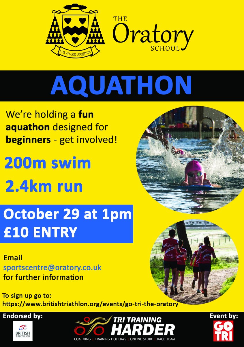 AVTclub's tweet photo. New GO TRI event at @TheOratorySch  - 200mswim/2.4k run  Beginner friendly, bags of fun, get involved! #yourgotri https://t.co/Tu05SMLgJz