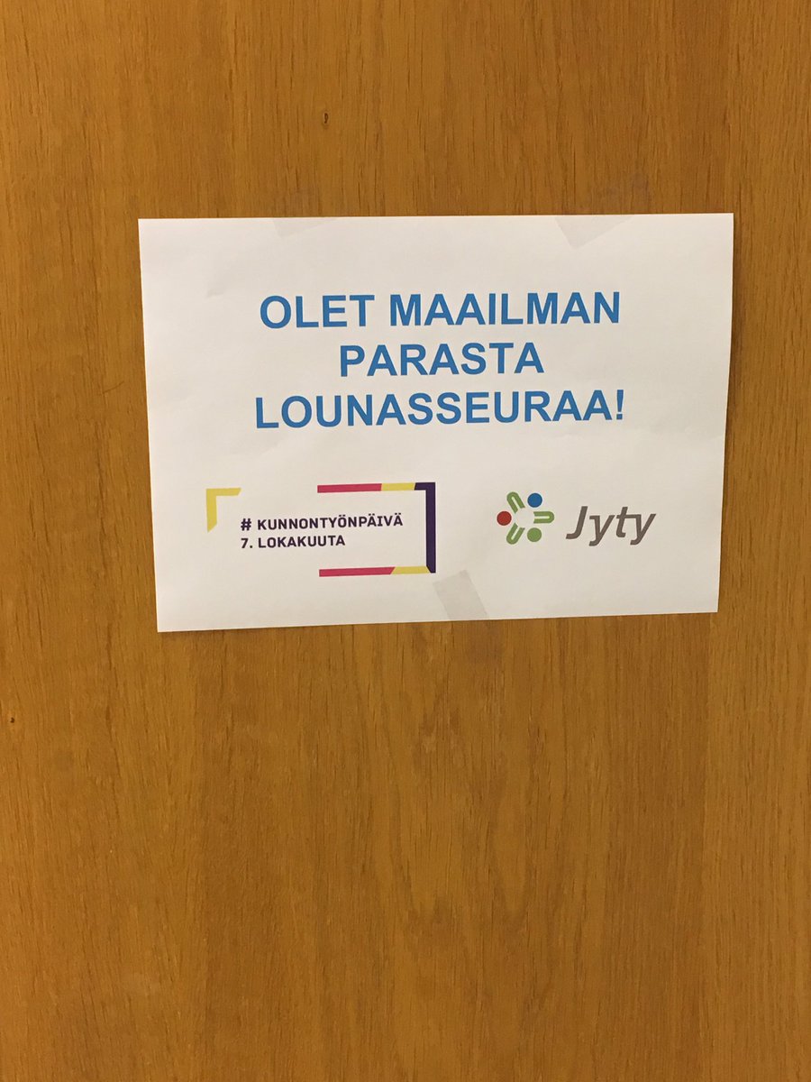 MPihlajamaki's tweet photo. Tänään vietetään #kunnontyönpäivä'ä . Työkaverit olivat aamulla laittaneet jokaisen työntekijän huoneen oveen jonkin kivan tekstin 👍 https://t.co/RNKW3RfoP8