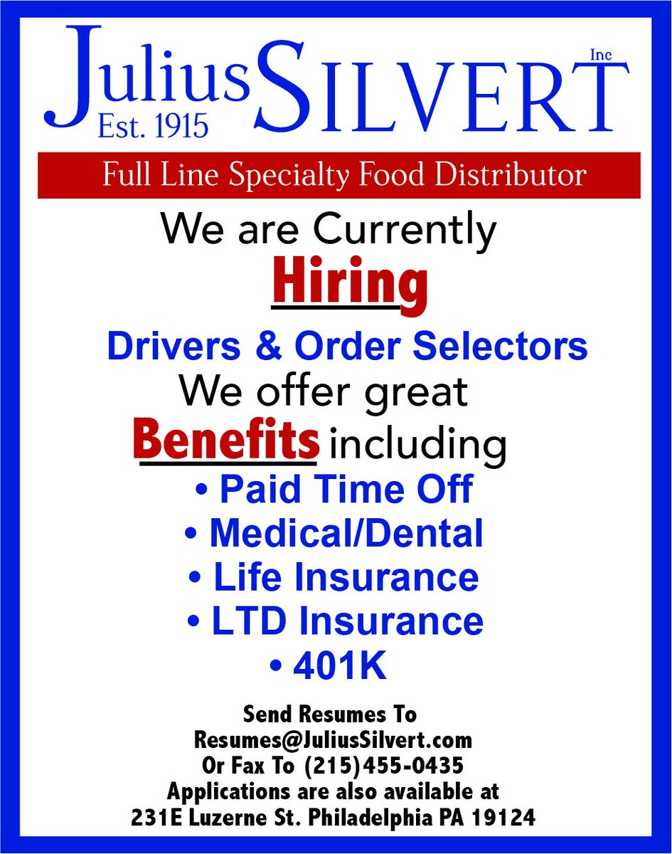 JuliusSilvert's tweet photo. Now #hiring! #jobs #GetAllJobs #truck #hr #Transportation #warehouse #forklift #picker #orderselector #job #employment #philly #philadelphia https://t.co/9v53vIxCQV