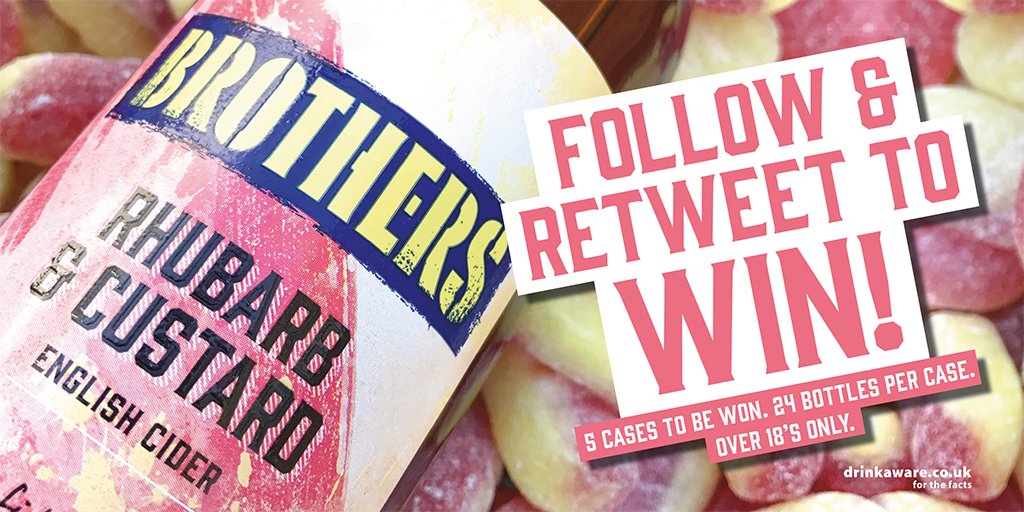 BrothersCider's tweet photo. Follow &amp; RT for your chance to #WIN a case of Rhubarb &amp; Custard Cider! #FridayFeeling Ends:12.10.17 Terms: https://t.co/lp99Ju4rHW https://t.co/JwZElmpEDr