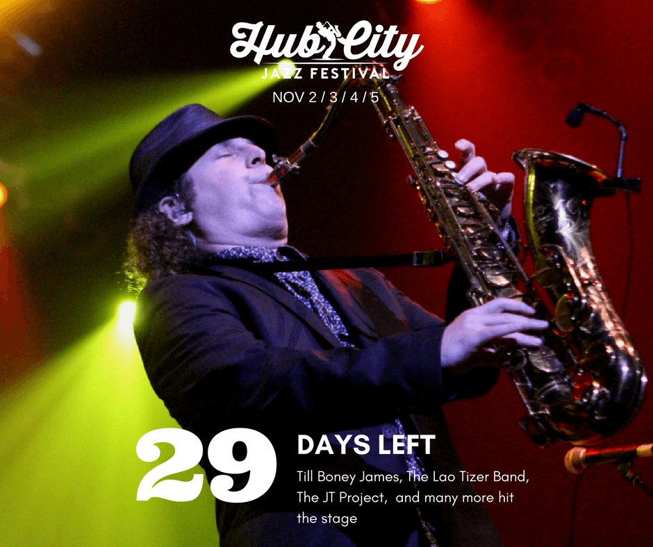 HubCityJazz's tweet photo. #HappyFriday ...Only 29 days till the 13th Annual Hub City Jazz Festival @boneyjames @LaoTizer @JTProjectMusic >> https://t.co/dBQmMd98we https://t.co/TtTCnMBnL7